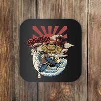 Cool Japanese Samurai Cat Neko Blue Wave Coaster thumb 0