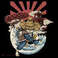 Cool Japanese Samurai Cat Neko Blue Wave Coaster thumb 2