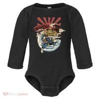 Cool Japanese Samurai Cat Neko Blue Wave Baby Long Sleeve Bodysuit thumb 0