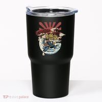Cool Japanese Samurai Cat Neko Blue Wave Tumbler thumb 0