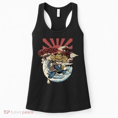 Cool Japanese Samurai Cat Neko Blue Wave Women's Tank Top