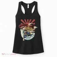 Cool Japanese Samurai Cat Neko Blue Wave Women's Tank Top thumb 0