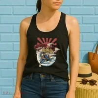 Cool Japanese Samurai Cat Neko Blue Wave Women's Tank Top thumb 2