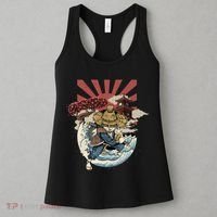 Cool Japanese Samurai Cat Neko Blue Wave Women's Tank Top thumb 3