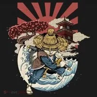 Cool Japanese Samurai Cat Neko Blue Wave Toddler Hoodie thumb 2