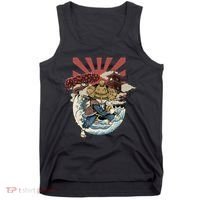 Cool Japanese Samurai Cat Neko Blue Wave Tank Top thumb 0