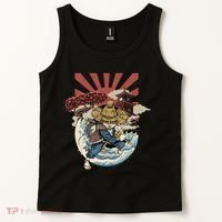 Cool Japanese Samurai Cat Neko Blue Wave Tank Top thumb 2