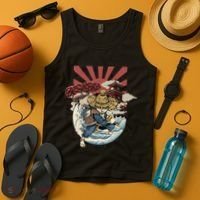 Cool Japanese Samurai Cat Neko Blue Wave Tank Top thumb 4