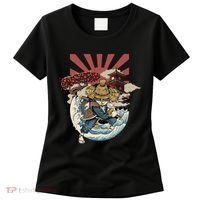 Cool Japanese Samurai Cat Neko Blue Wave Women's T-Shirt thumb 0
