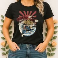 Cool Japanese Samurai Cat Neko Blue Wave Women's T-Shirt thumb 2