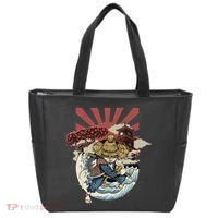 Cool Japanese Samurai Cat Neko Blue Wave Tote Bag thumb 0