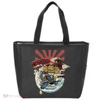 Cool Japanese Samurai Cat Neko Blue Wave Tote Bag thumb 0