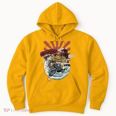 Cool Japanese Samurai Cat Neko Blue Wave Hoodie