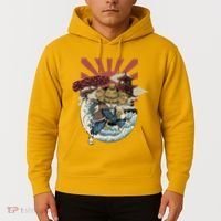 Cool Japanese Samurai Cat Neko Blue Wave Hoodie thumb 2