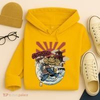 Cool Japanese Samurai Cat Neko Blue Wave Hoodie thumb 4