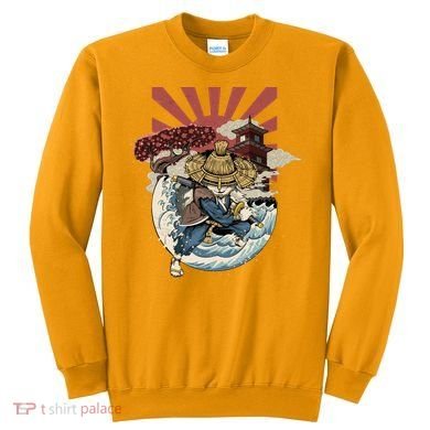 Cool Japanese Samurai Cat Neko Blue Wave Sweatshirt