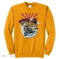 Cool Japanese Samurai Cat Neko Blue Wave Sweatshirt thumb 0