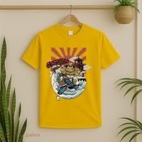 Cool Japanese Samurai Cat Neko Blue Wave T-Shirt thumb 2