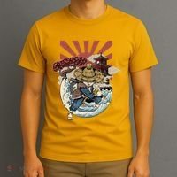 Cool Japanese Samurai Cat Neko Blue Wave T-Shirt thumb 3