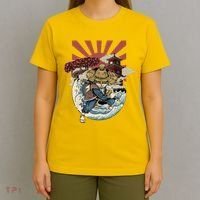 Cool Japanese Samurai Cat Neko Blue Wave T-Shirt thumb 4