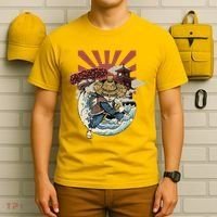 Cool Japanese Samurai Cat Neko Blue Wave T-Shirt thumb 6