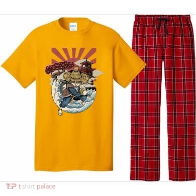 Cool Japanese Samurai Cat Neko Blue Wave Pajama Set