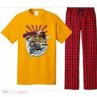 Cool Japanese Samurai Cat Neko Blue Wave Pajama Set thumb 0