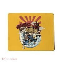 Cool Japanese Samurai Cat Neko Blue Wave Mousepad thumb 0