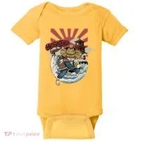 Cool Japanese Samurai Cat Neko Blue Wave Baby Bodysuit thumb 0