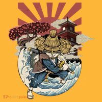 Cool Japanese Samurai Cat Neko Blue Wave Baby Bodysuit thumb 2