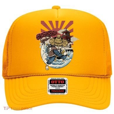 Cool Japanese Samurai Cat Neko Blue Wave Hat