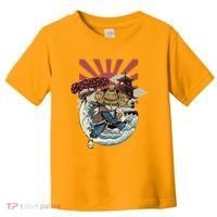 Cool Japanese Samurai Cat Neko Blue Wave Toddler T-Shirt thumb 0