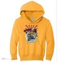 Cool Japanese Samurai Cat Neko Blue Wave Kids Hoodie thumb 0