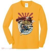 Cool Japanese Samurai Cat Neko Blue Wave Kids Long Sleeve Shirt thumb 0
