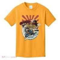 Cool Japanese Samurai Cat Neko Blue Wave Kids T-Shirt thumb 0