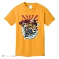 Cool Japanese Samurai Cat Neko Blue Wave Kids T-Shirt thumb 0