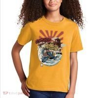 Cool Japanese Samurai Cat Neko Blue Wave Kids T-Shirt thumb 2