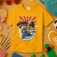 Cool Japanese Samurai Cat Neko Blue Wave Kids T-Shirt thumb 3