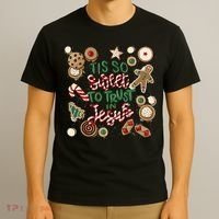 Christmas Jesus Tis So Sweet To Trust In Jesus Gingerbread T-Shirt thumb 3