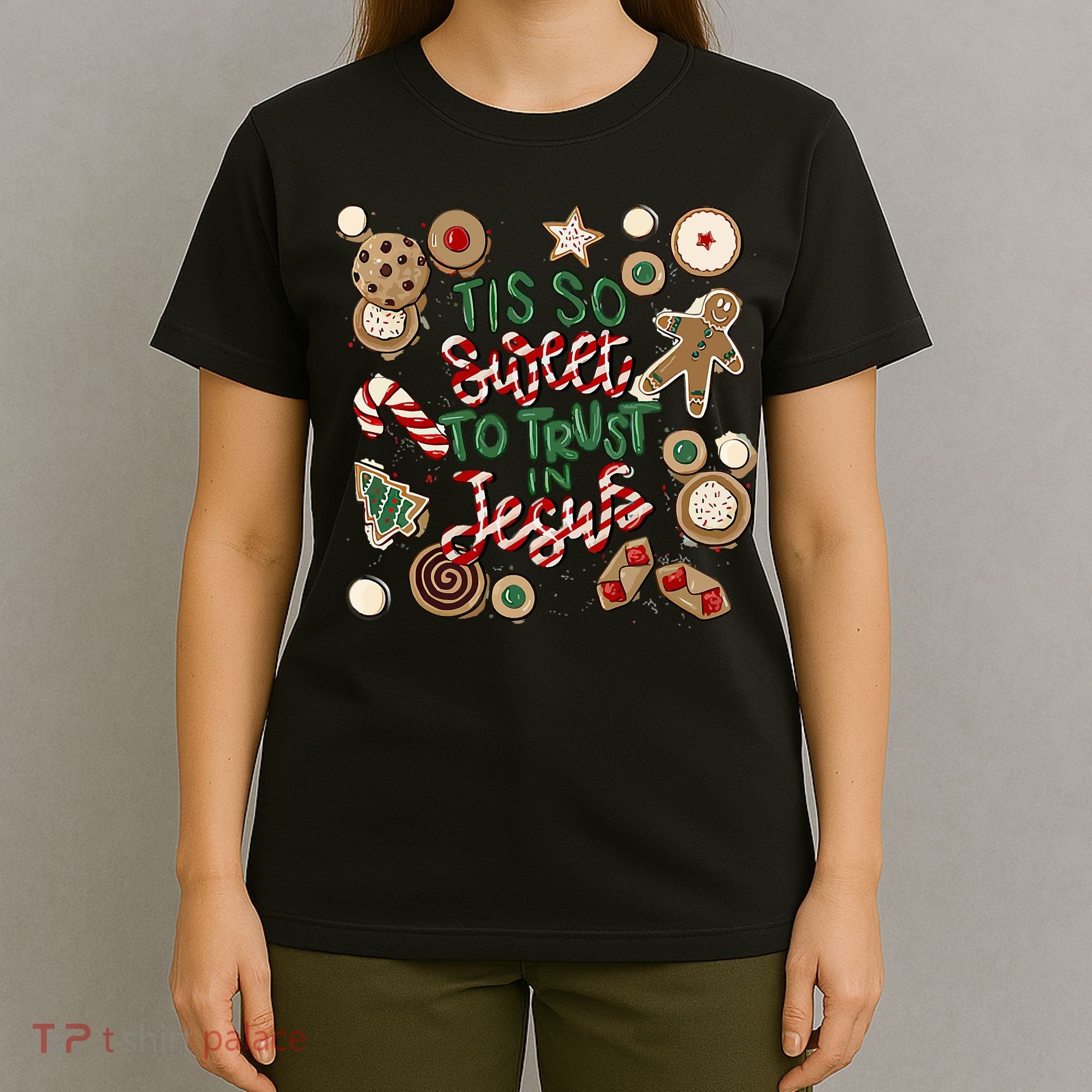 Christmas Jesus Tis So Sweet To Trust In Jesus Gingerbread T-Shirt