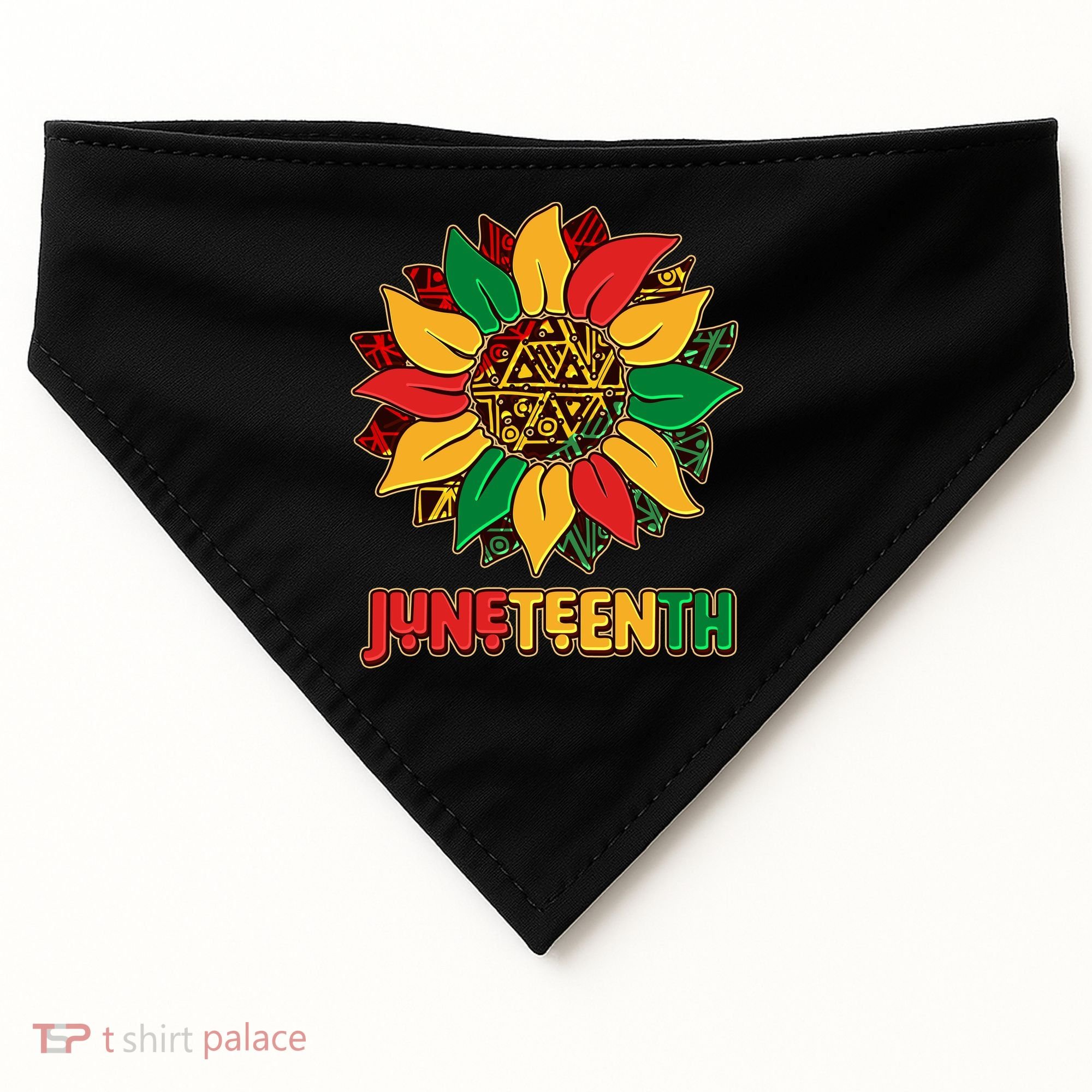 Celebrate Juneteenth Traditional African Pattern Sunflower USA-Made Doggie Bandana