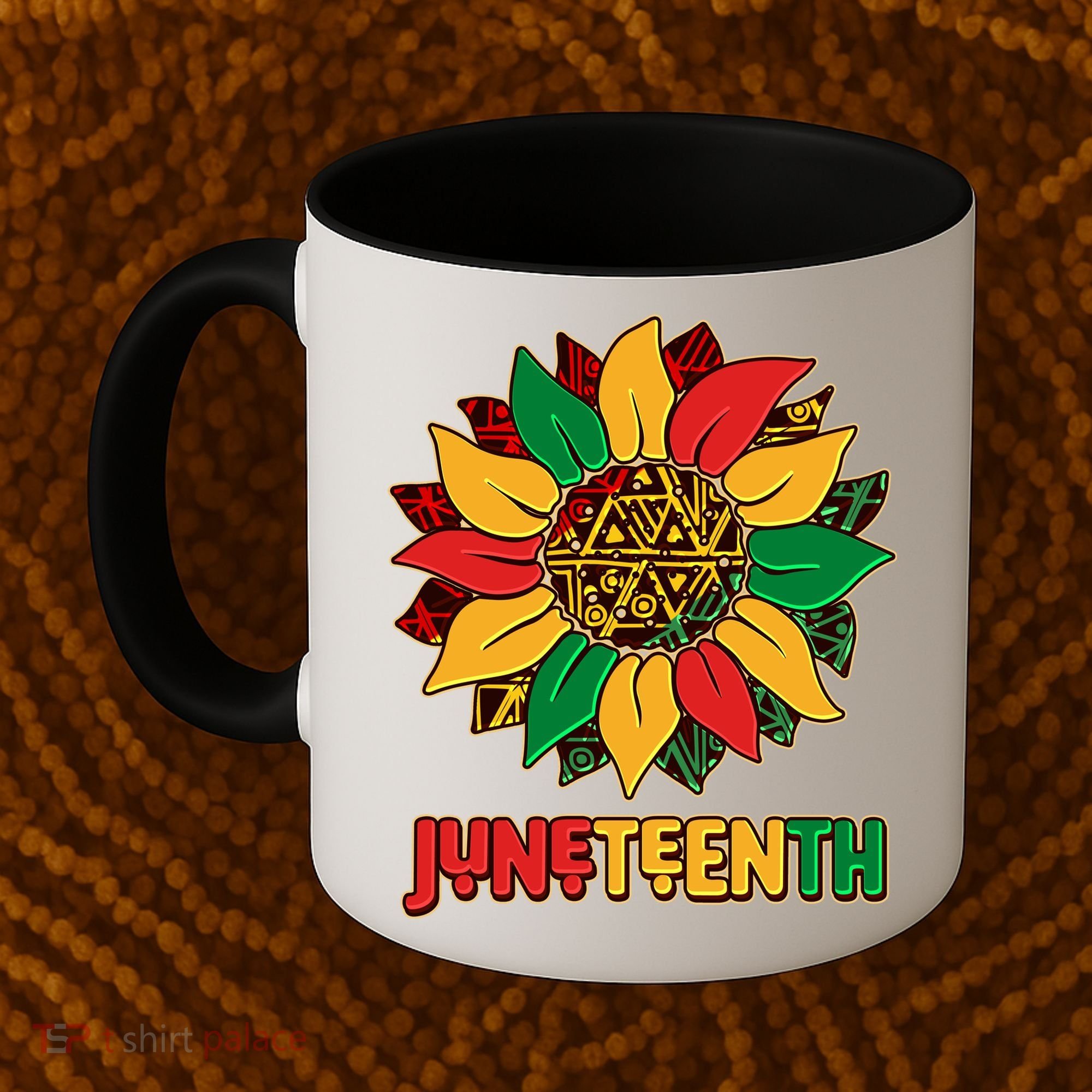 Celebrate Juneteenth Traditional African Pattern Sunflower Coffee Mug