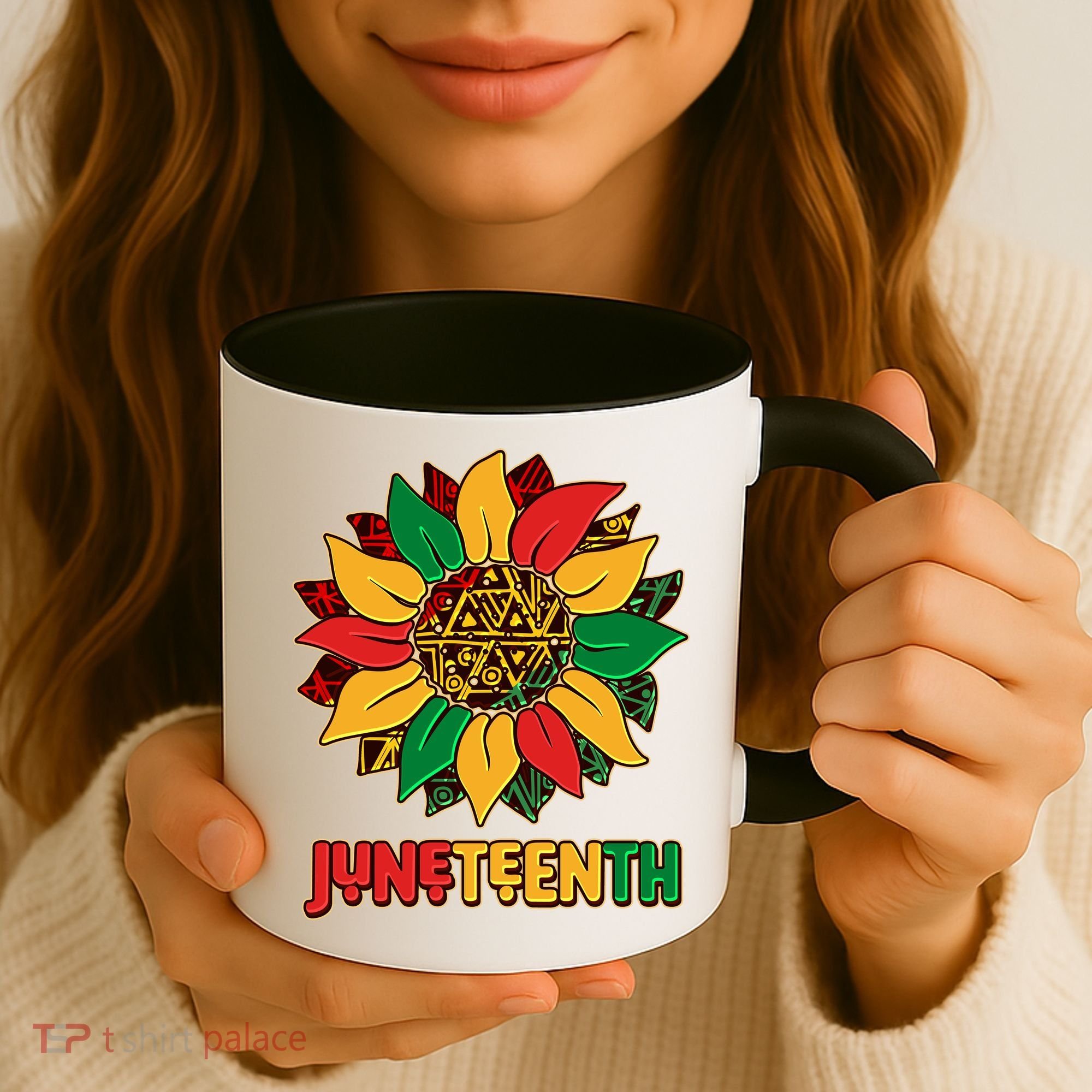 Celebrate Juneteenth Traditional African Pattern Sunflower Coffee Mug