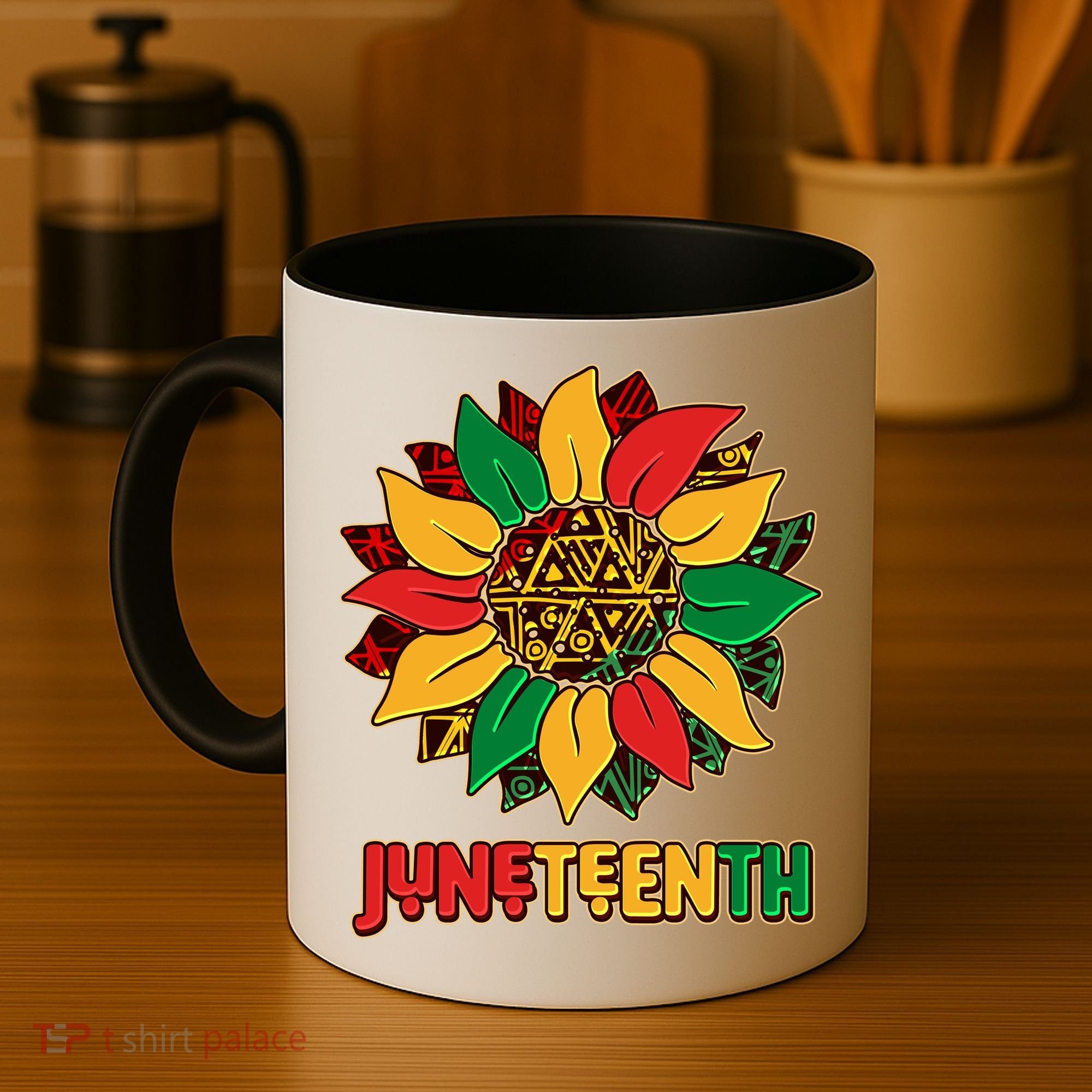 Celebrate Juneteenth Traditional African Pattern Sunflower Coffee Mug