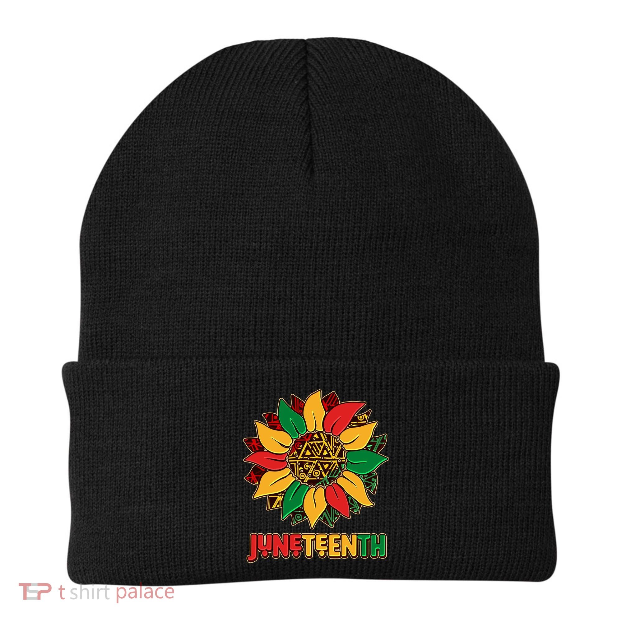 Celebrate Juneteenth Traditional African Pattern Sunflower Beanie