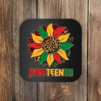 Celebrate Juneteenth Traditional African Pattern Sunflower Coaster