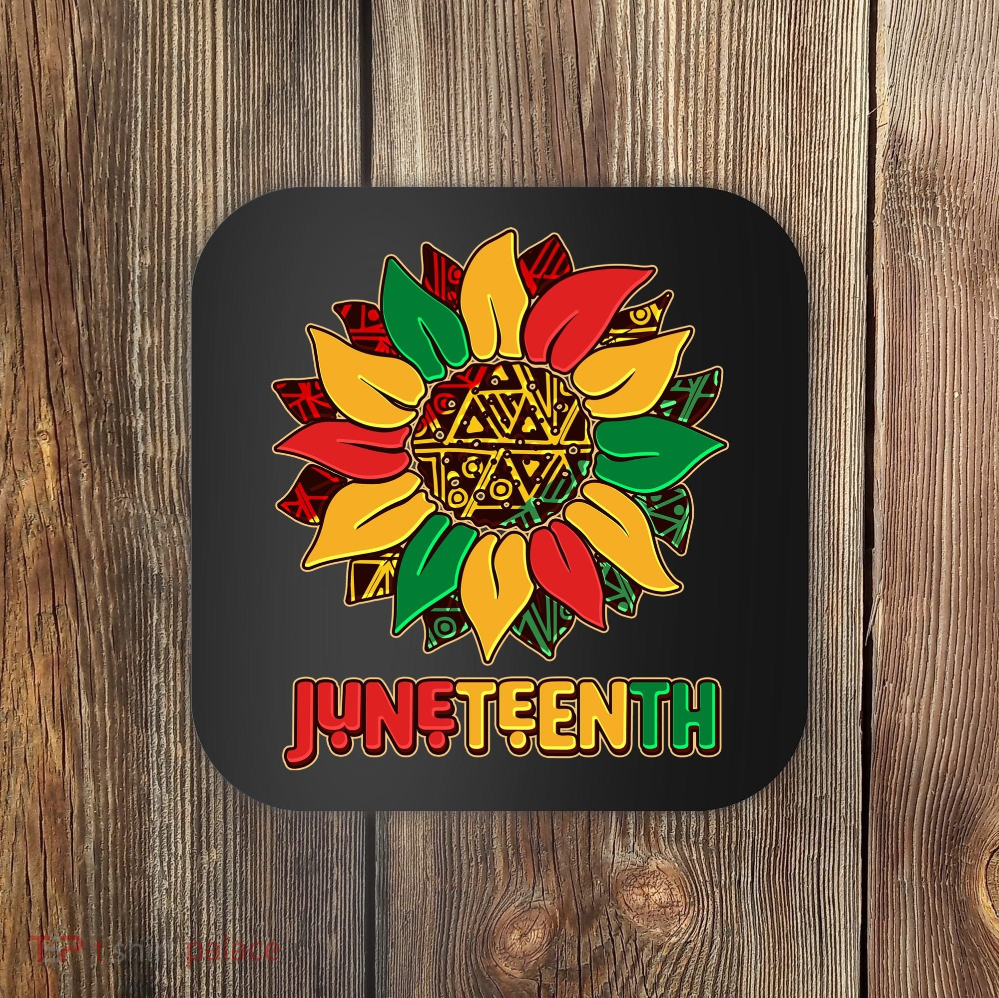 Celebrate Juneteenth Traditional African Pattern Sunflower Coaster