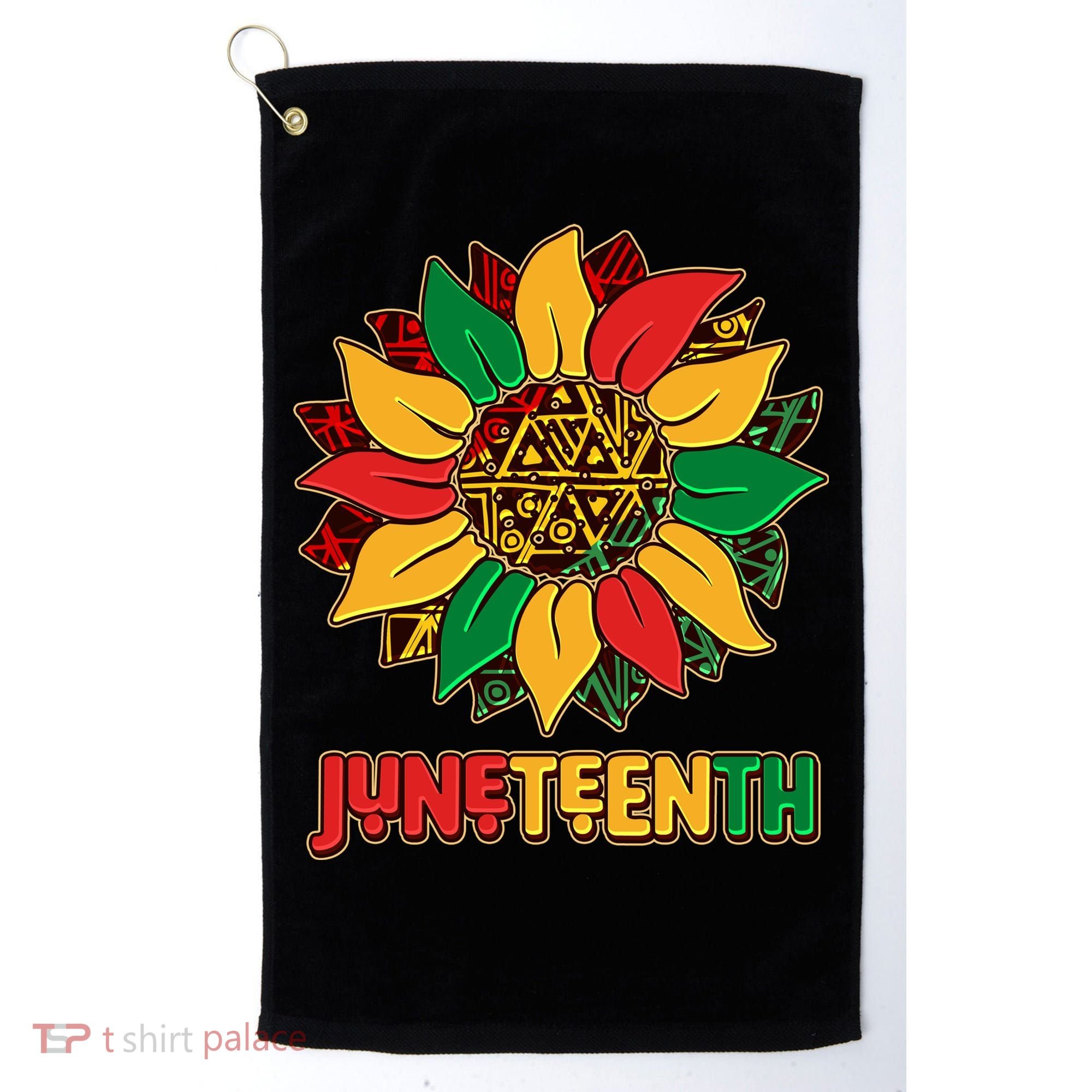 Celebrate Juneteenth Traditional African Pattern Sunflower Golf Towel