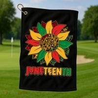 Celebrate Juneteenth Traditional African Pattern Sunflower Golf Towel thumb 1