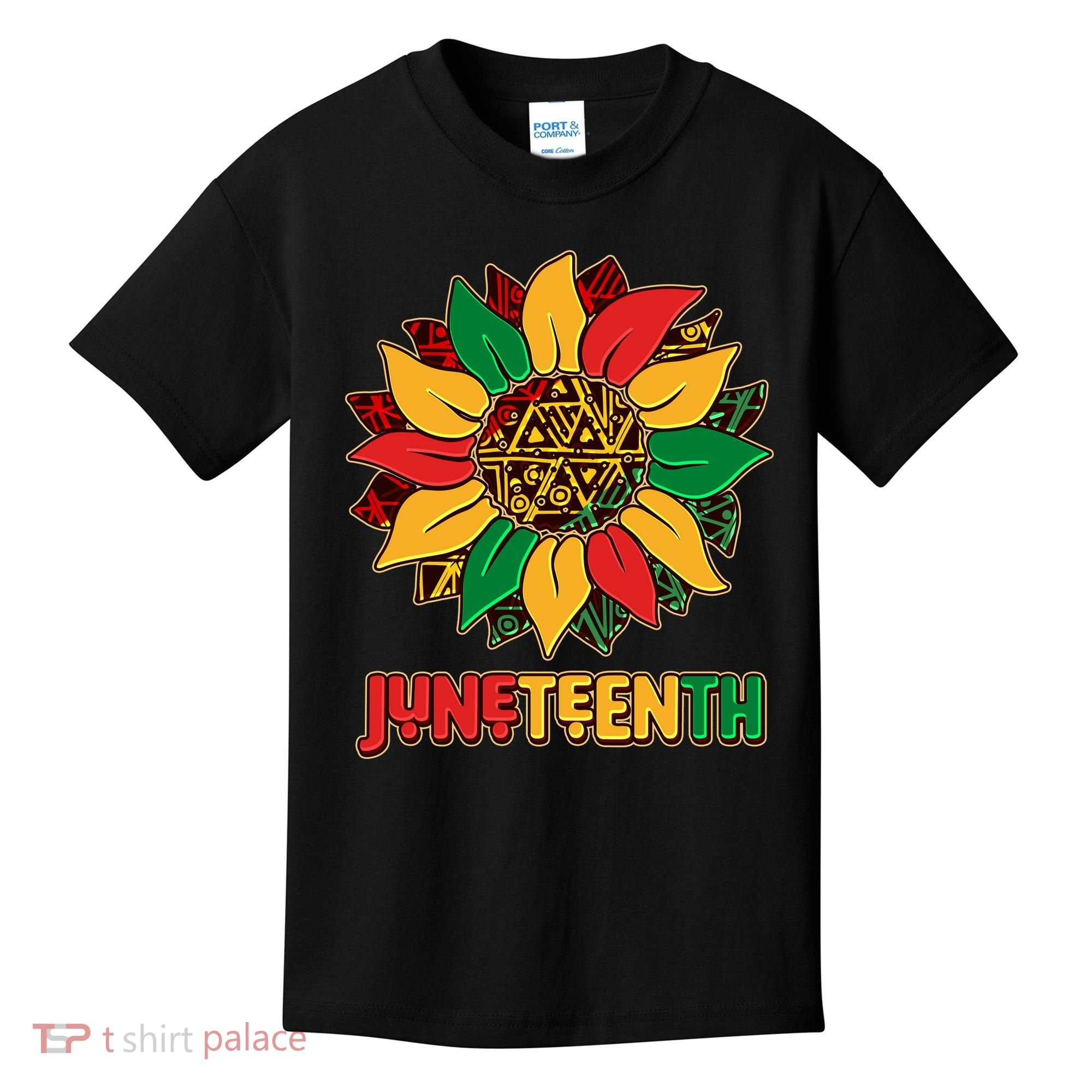 Celebrate Juneteenth Traditional African Pattern Sunflower Kids T-Shirt